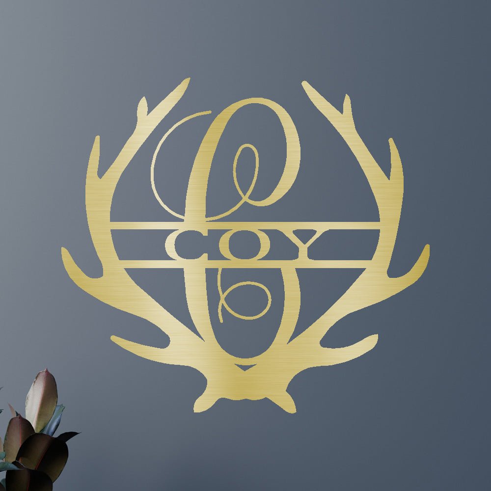 Custom Metal Wall Art - Personalized Deer Antler Monogram Sign