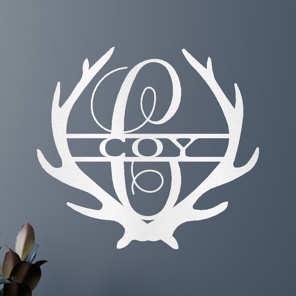 Custom Metal Wall Art - Personalized Deer Antler Monogram Sign