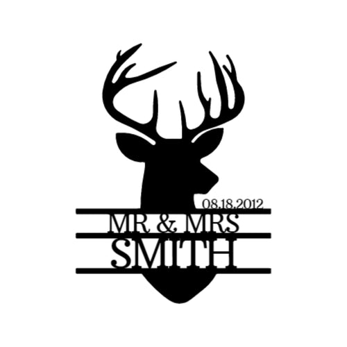 Personalized Deer Head Monogram - Custom Metal Name Sign - Rustic Wall Art Black