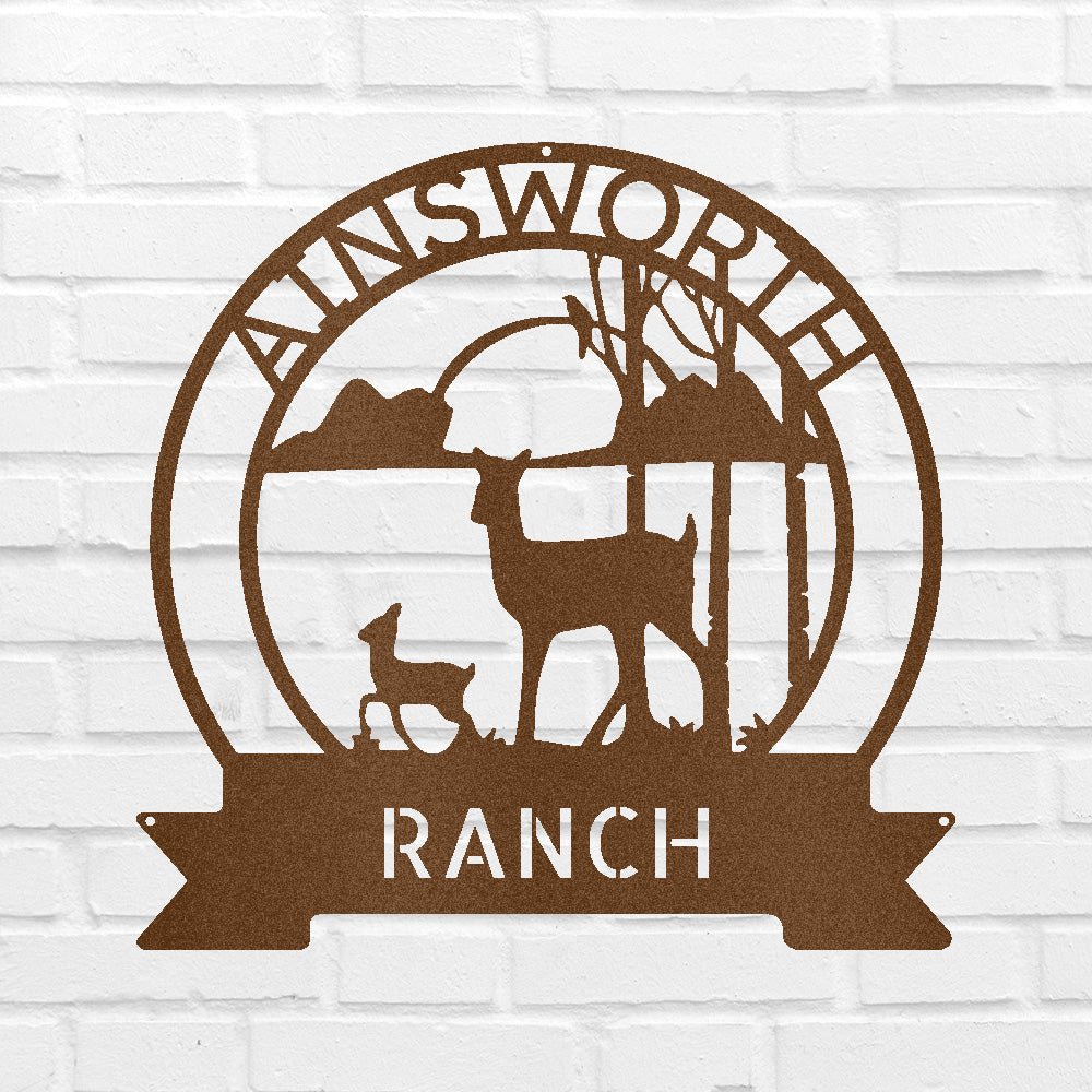 Personalized Ranch Deer Sun Set Sign, Camping Gift, Custom Metal Wall Art - Precious Engraved