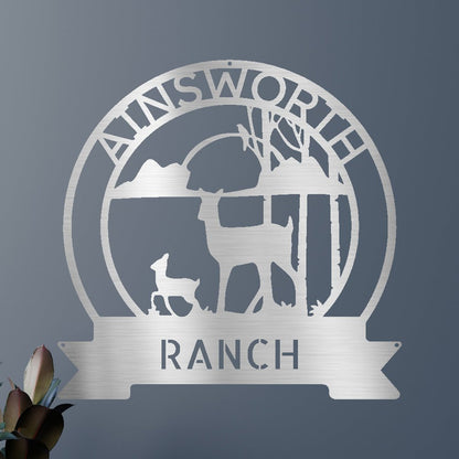 Ranch Deer Sunset Personalized Gifts - Custom Metal Sign Silver