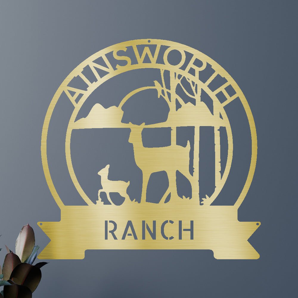 Personalized Ranch Deer Sun Set Sign, Camping Gift, Custom Metal Wall Art - Precious Engraved