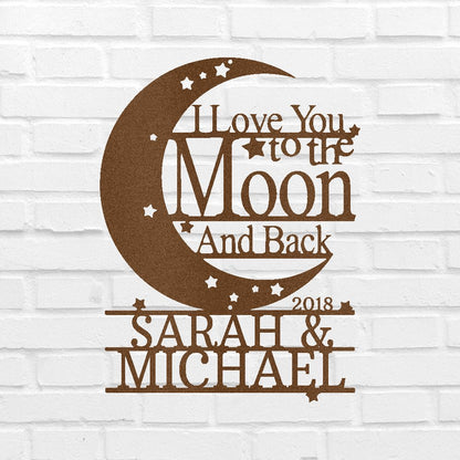 Wedding Gift Personalized Gifts - Custom Metal Sign, I Love You To The Moon and Back Copper