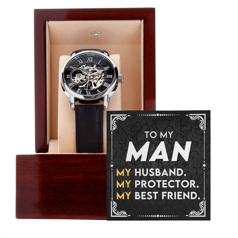 Protector And Best Friend Gift For Husband Men's Openwork Watch - Precious Engraved