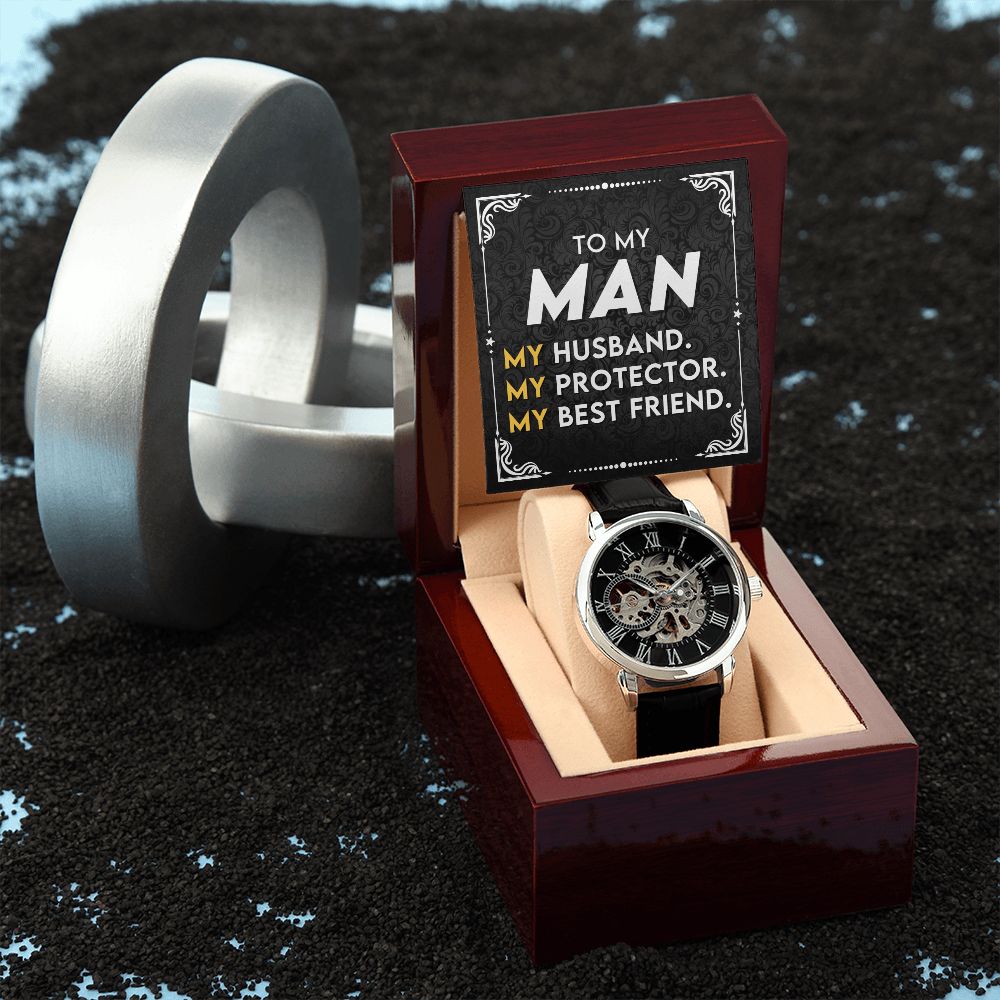 Protector And Best Friend Gift For Husband Men's Openwork Watch - Precious Engraved