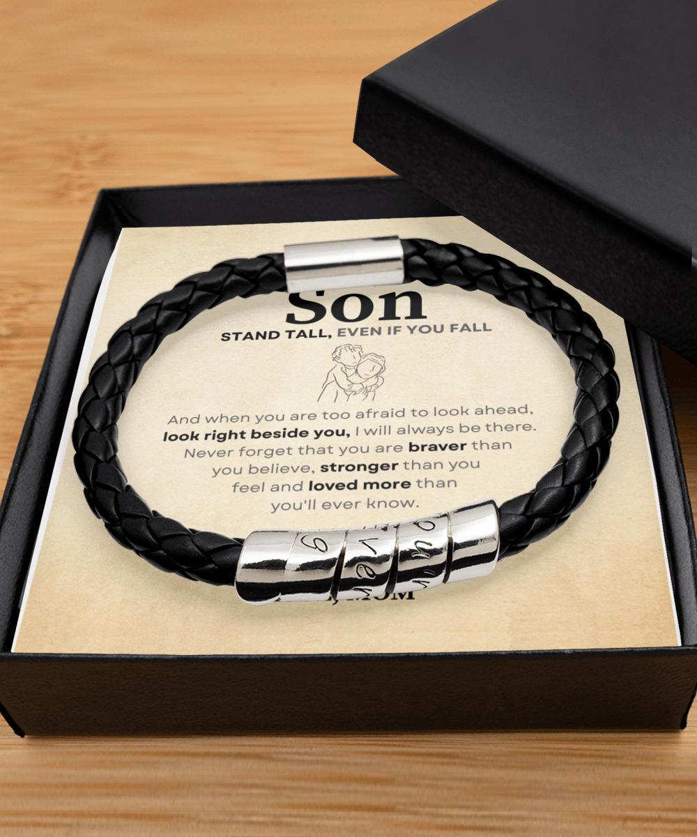Stand Stall Even If You Fall Gift For Son Leather Bracelet - Precious Engraved