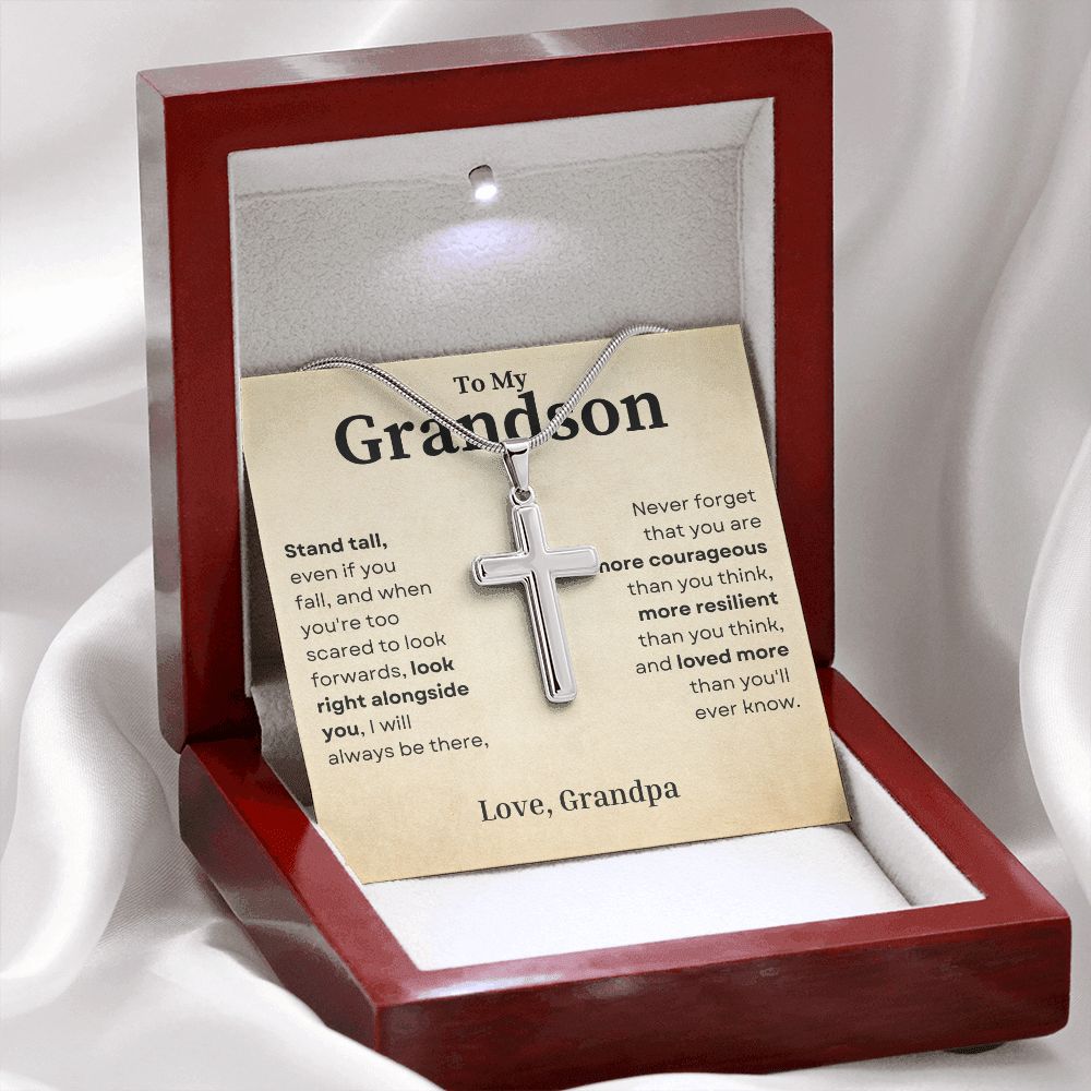 Stand Tall Even If You Fall Crafted Cross Necklace Gift For Grandson From Grandpa - Precious Engraved