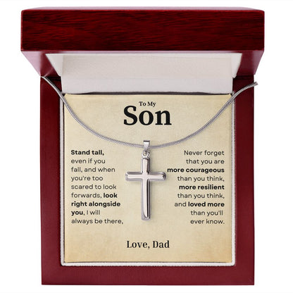 Stand Tall Even If You Fall Crafted Cross Necklace Gift For Son From Dad - Precious Engraved