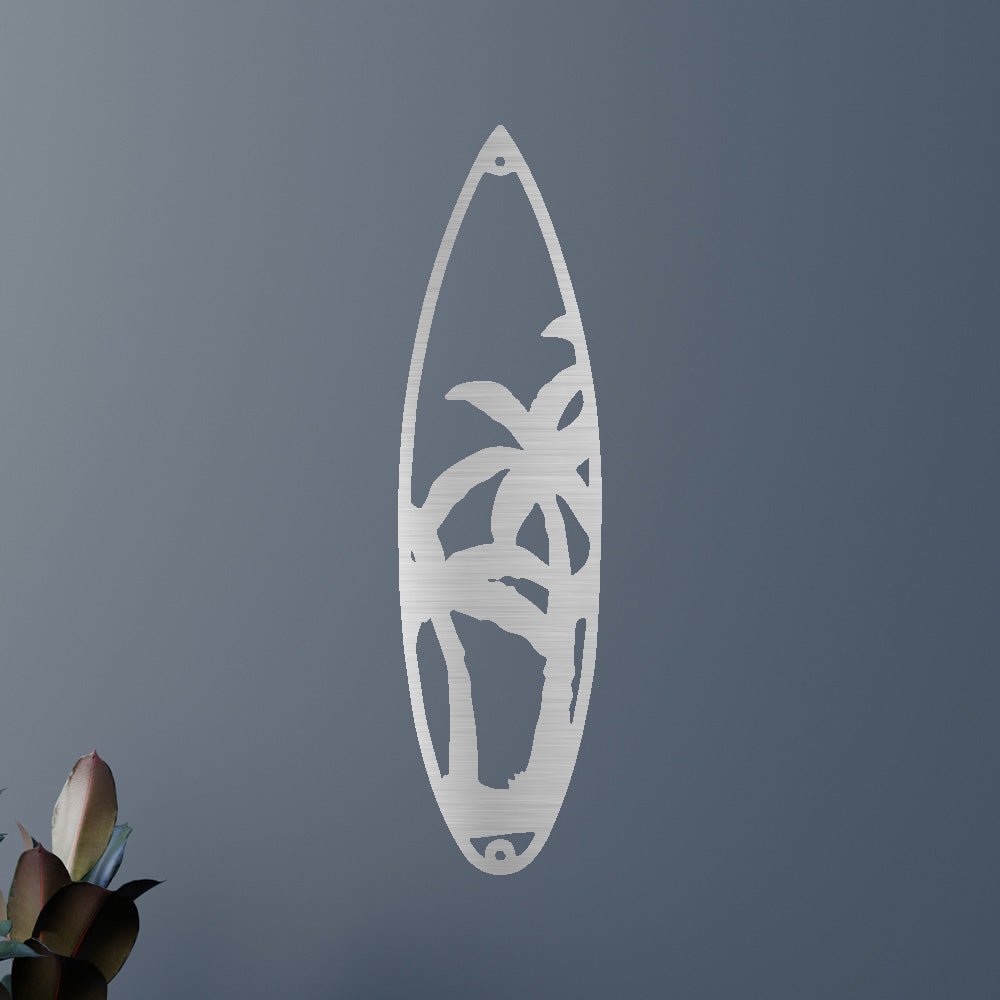 Metal Wall Art - Surfboard Palm Tree Monogram Sign