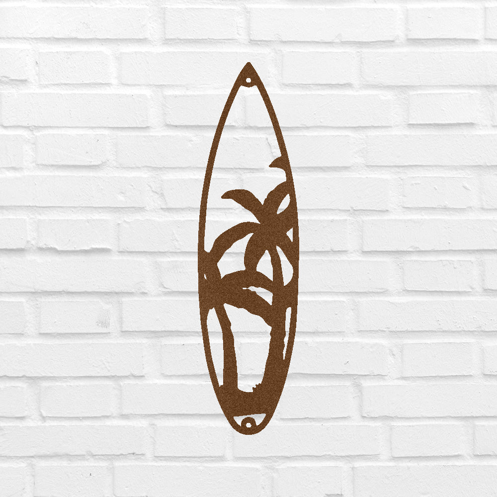 Metal Wall Art - Surfboard Palm Tree Monogram Sign