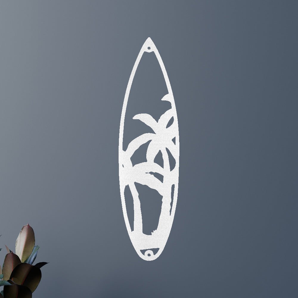 Metal Wall Art - Surfboard Palm Tree Monogram Sign