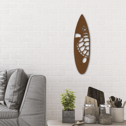 Metal Wall Art - Surfboard Turtle Monogram Sign