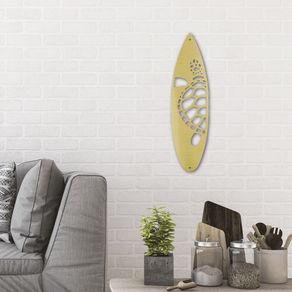 Metal Wall Art - Surfboard Turtle Monogram Sign