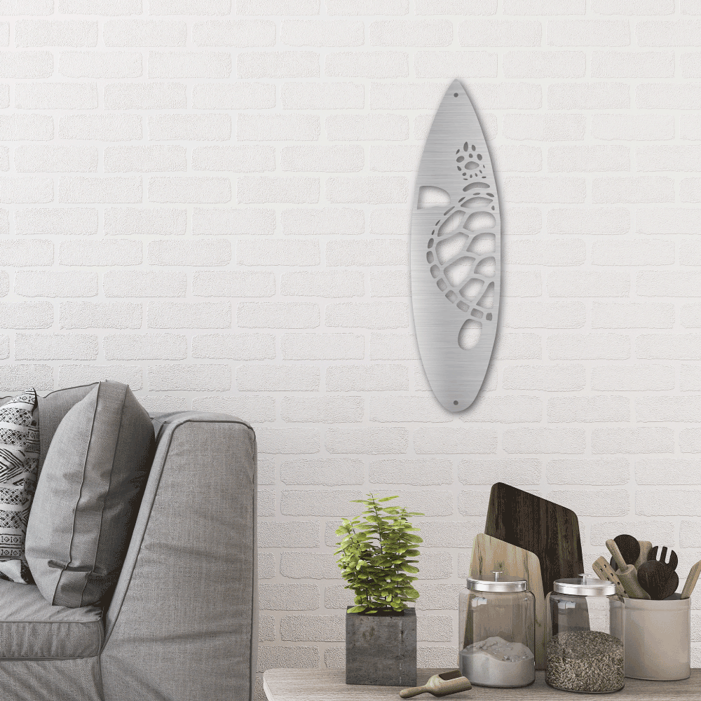 Metal Wall Art - Surfboard Turtle Monogram Sign