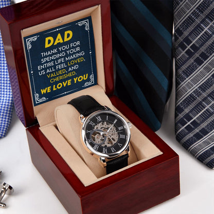 Thank You For Spending Your Entire Life Gift For Dad Men's Openwork Watch - Precious Engraved