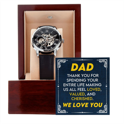 Thank You For Spending Your Entire Life Gift For Dad Men's Openwork Watch - Precious Engraved
