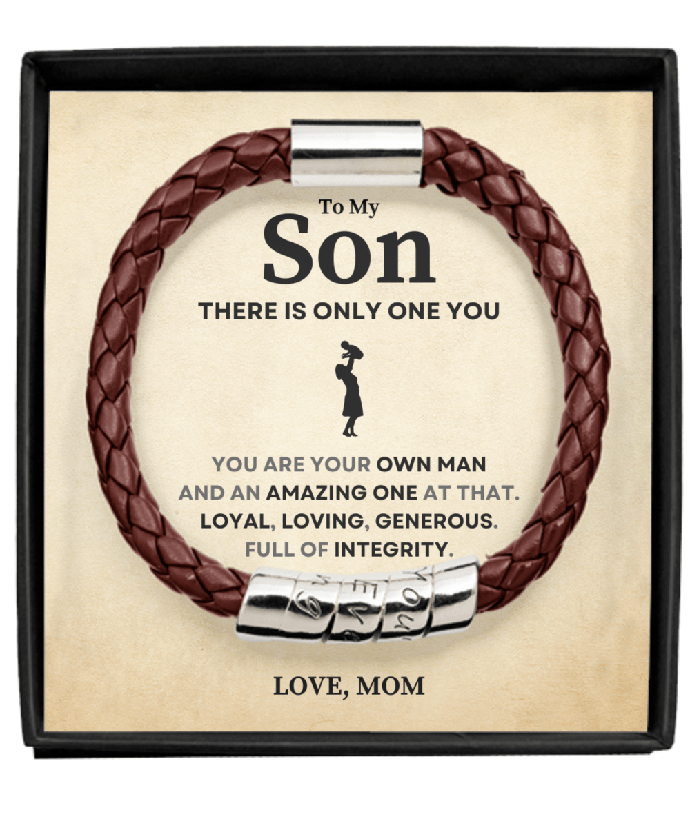 There Is Only One You Gift For Son Leather Bracelet - Precious Engraved