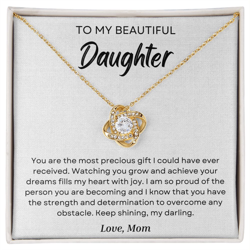 To My Daughter - Strength And Determination - Love Knot Necklace - Precious Engraved