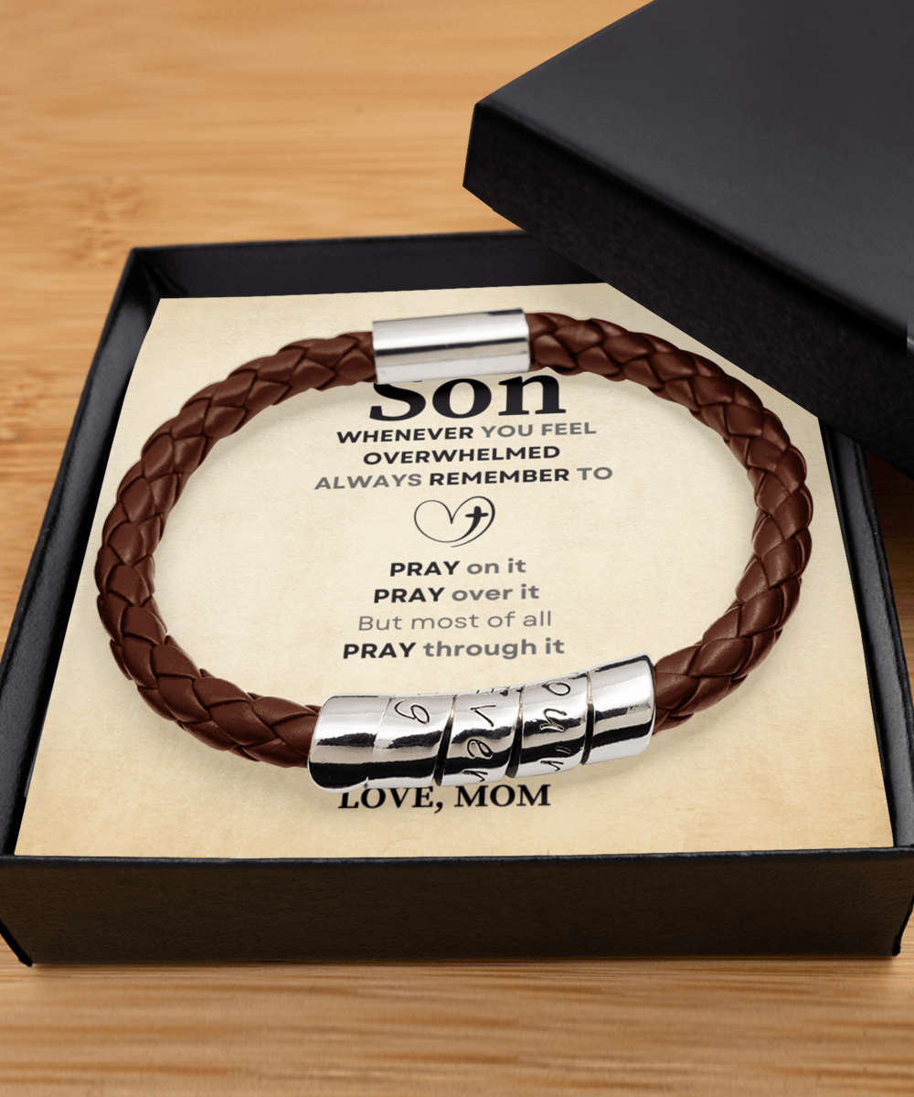 Whenever You Feel Overwhelmed Gift For Son Leather Bracelet - Precious Engraved