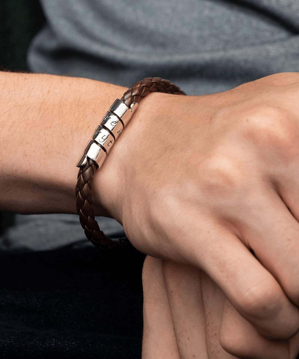Whenever You Feel Overwhelmed Gift For Son Leather Bracelet - Precious Engraved