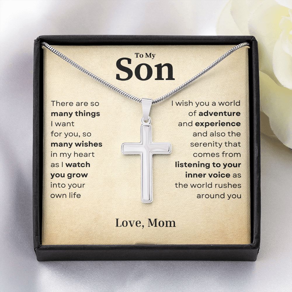 Wishes From My Heart Crafted Cross Necklace Gift For Son From Mom