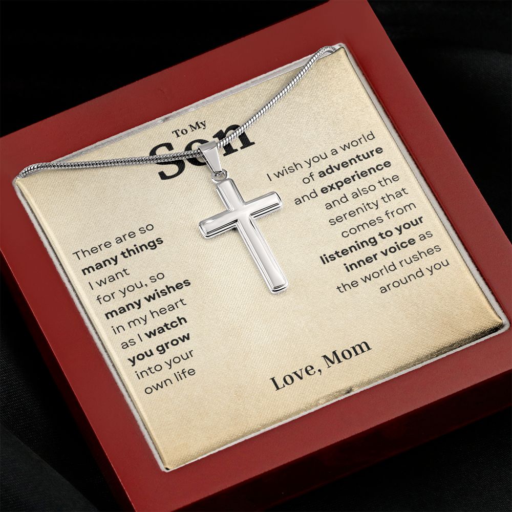 Wishes From My Heart Crafted Cross Necklace Gift For Son From Mom - Precious Engraved