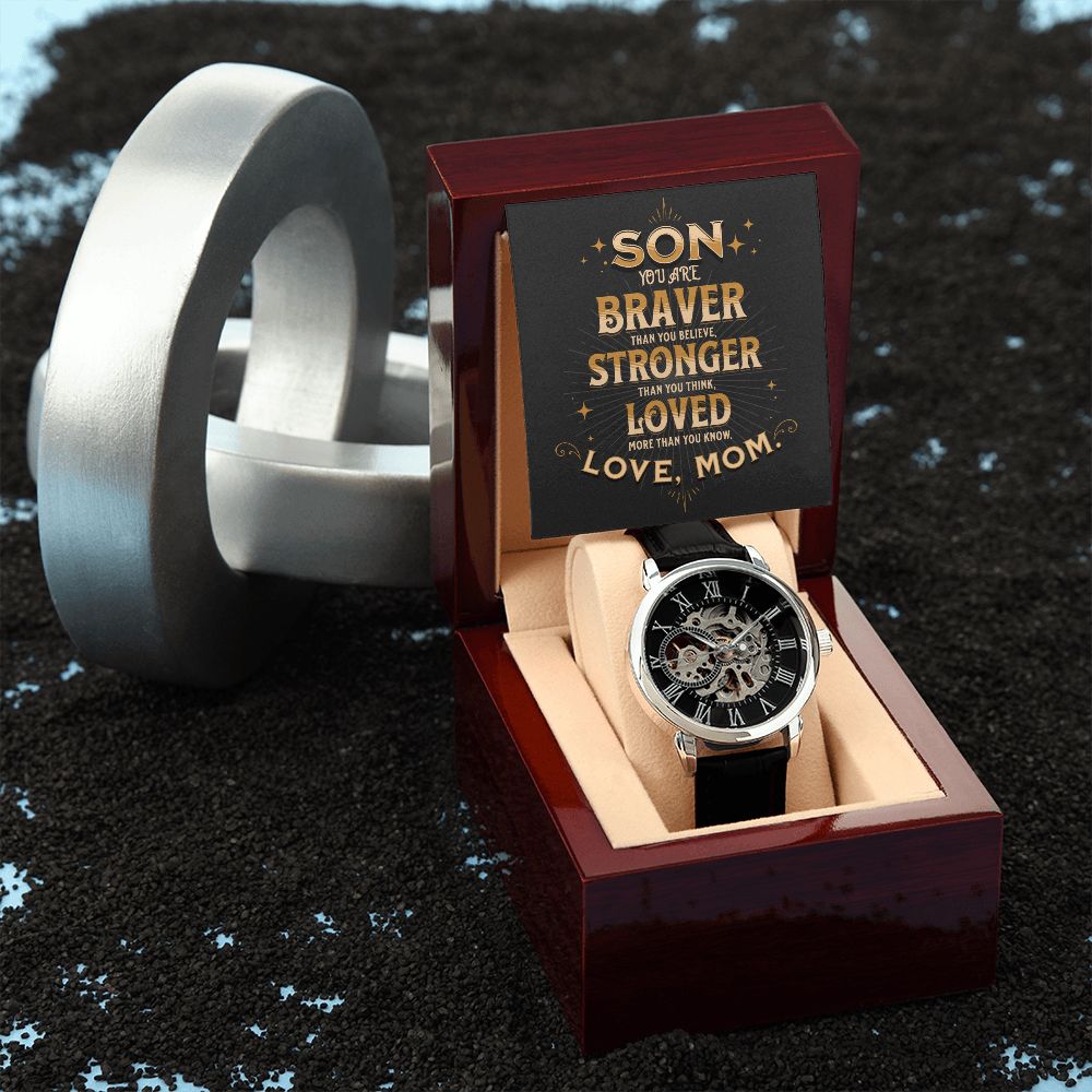 You Are Braver Stronger Openwork Watch Gift For Son From Mom - Precious Engraved
