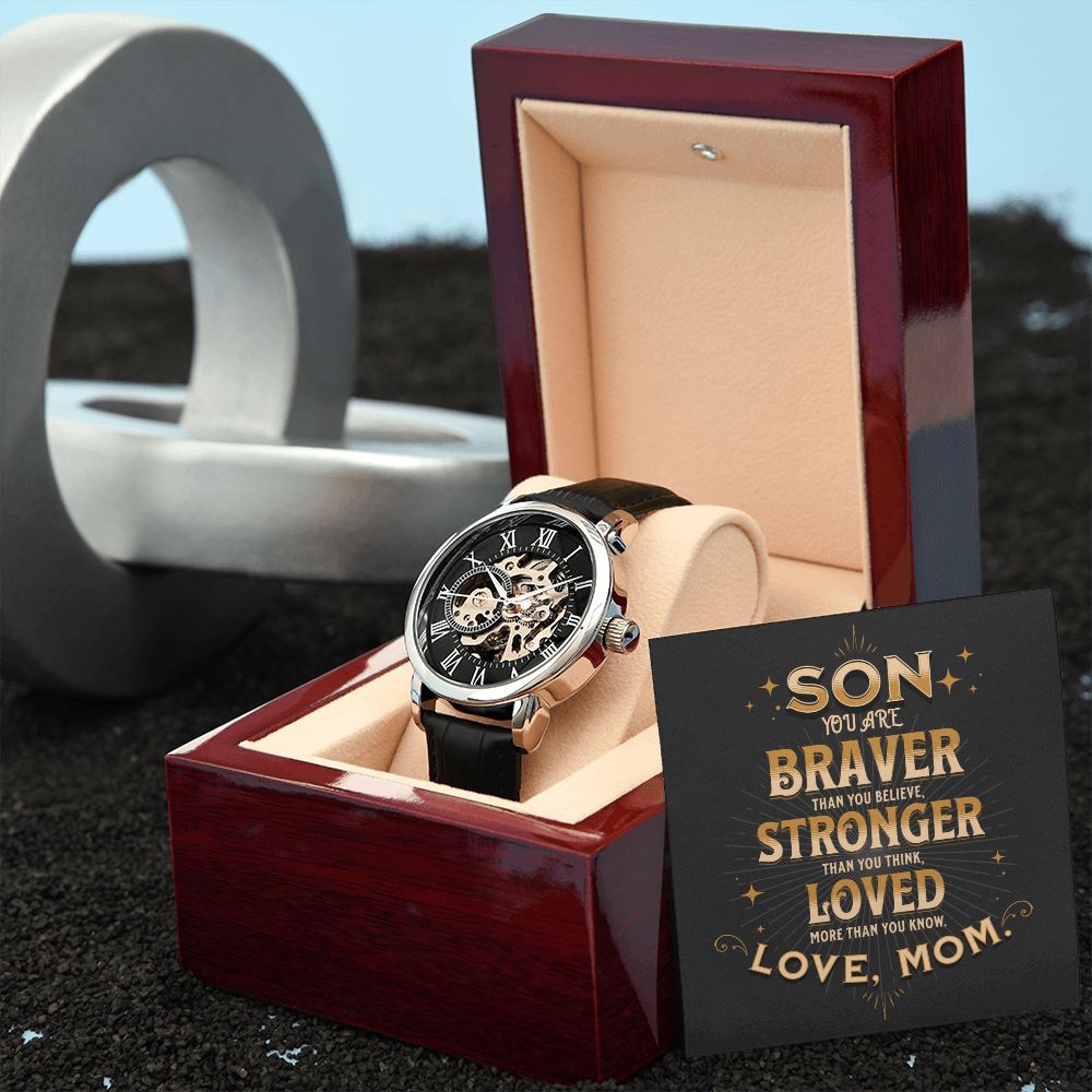 You Are Braver Stronger Openwork Watch Gift For Son From Mom - Precious Engraved