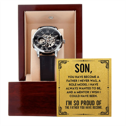 You Have Become A Father I Never Was Gift For Son Men's Openwork Watch - Precious Engraved