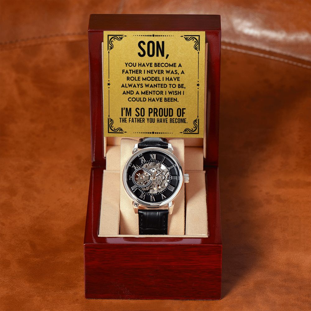 You Have Become A Father I Never Was Gift For Son Men's Openwork Watch - Precious Engraved