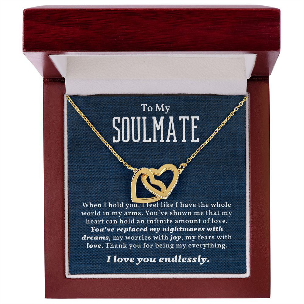 You Have Replaced My Nightmare With Dream Gift For Soulmate Interlocking Hearts Necklace - Precious Engraved