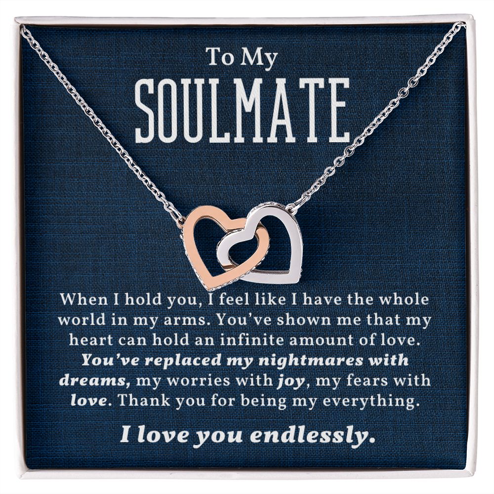 You Have Replaced My Nightmare With Dream Gift For Soulmate Interlocking Hearts Necklace - Precious Engraved